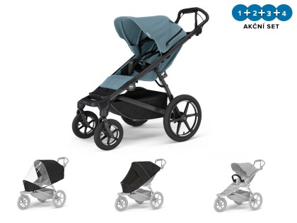 Náhľad produktu - Thule Urban Glide 4-wheel Mid Blue + madlo + pláštenka + moskytiéra