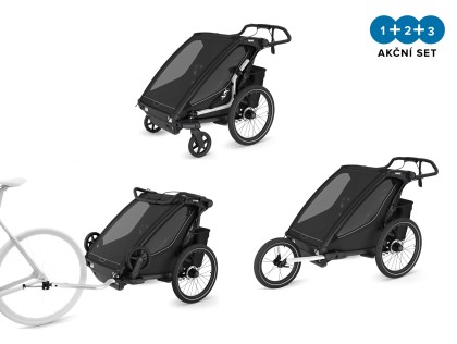 Thule Chariot Sport 2 G3 DOUBLE Black + bike set + kočíkový set + bežecký set