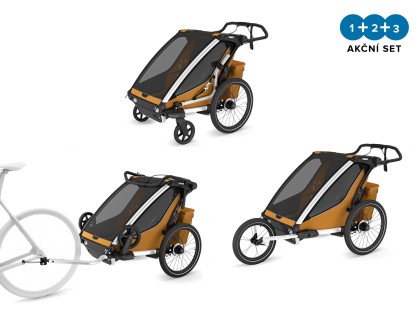 Thule Chariot Sport 2 G3 DOUBLE Natural Gold + bike set + kočíkový set + bežecký set