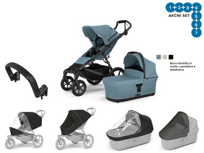 Náhľad produktu - Thule Urban Glide 4 Mid-Blue + korba + pláštenka + moskytiéra + madlo + plášť. korba + moskyt. korba